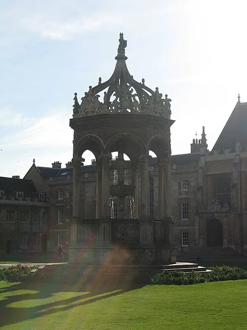 Stone fountain in the real Great Court at Trinity College, Cambridge