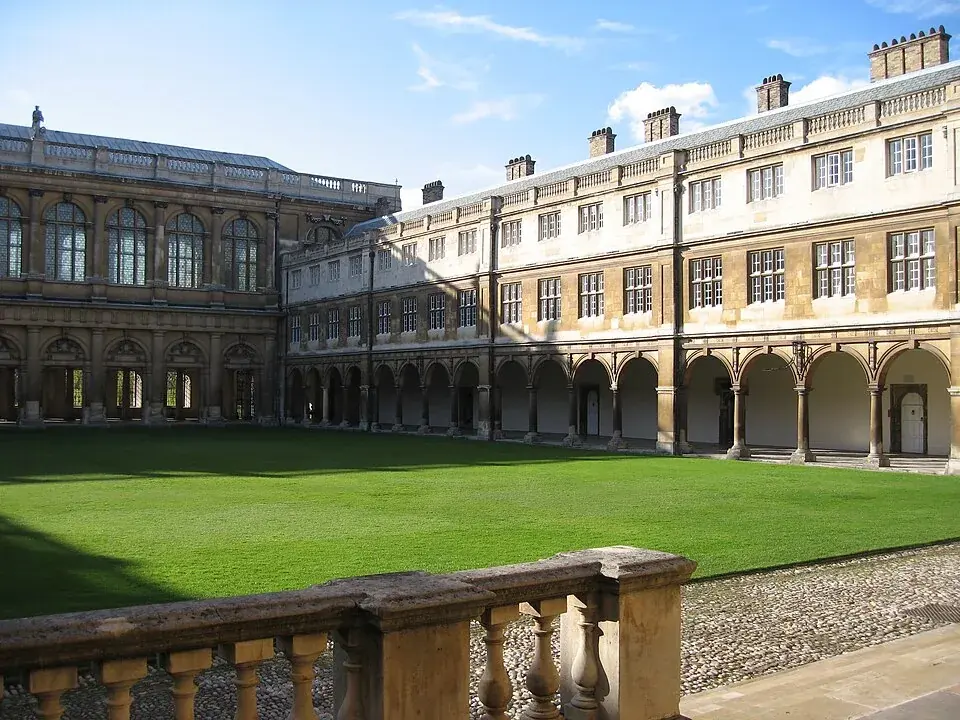 Lawns and colonnades of the real Nevile’s Court at Trinity College, Cambridge