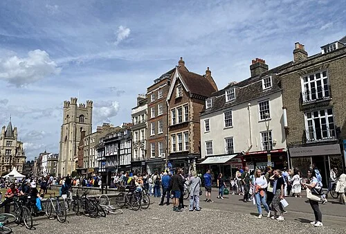 King’s Parade in Cambridge, with the college frontage and Great St Mary’s Church